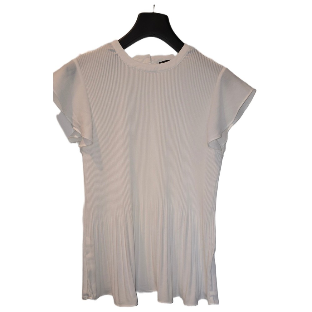 Adrianna Papell White Pleated Flutter Sleeve Blouse AD1S300931 Size M